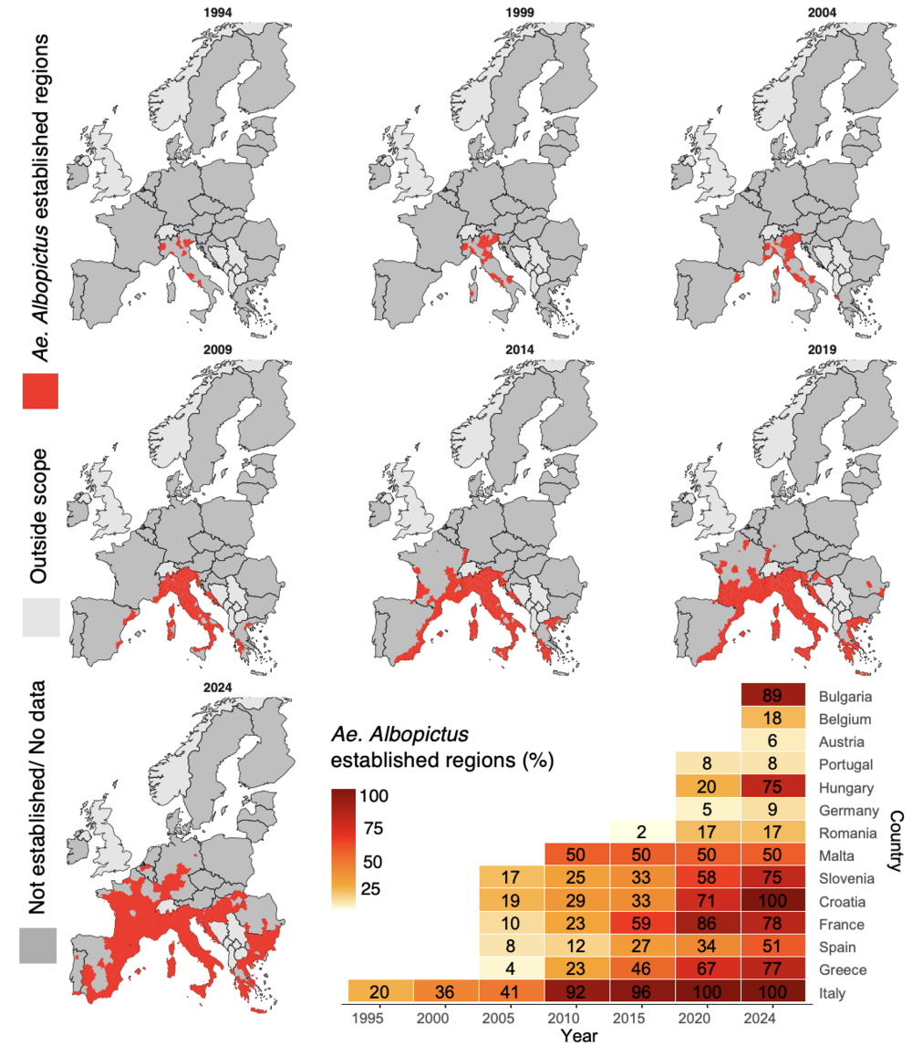 Maps of Aedes albopictus establishment and dengue and chikungunya outbreaks in Europe