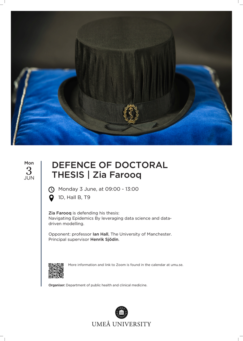 Announcement of the public defence of Zia Farooq's PhD thesis